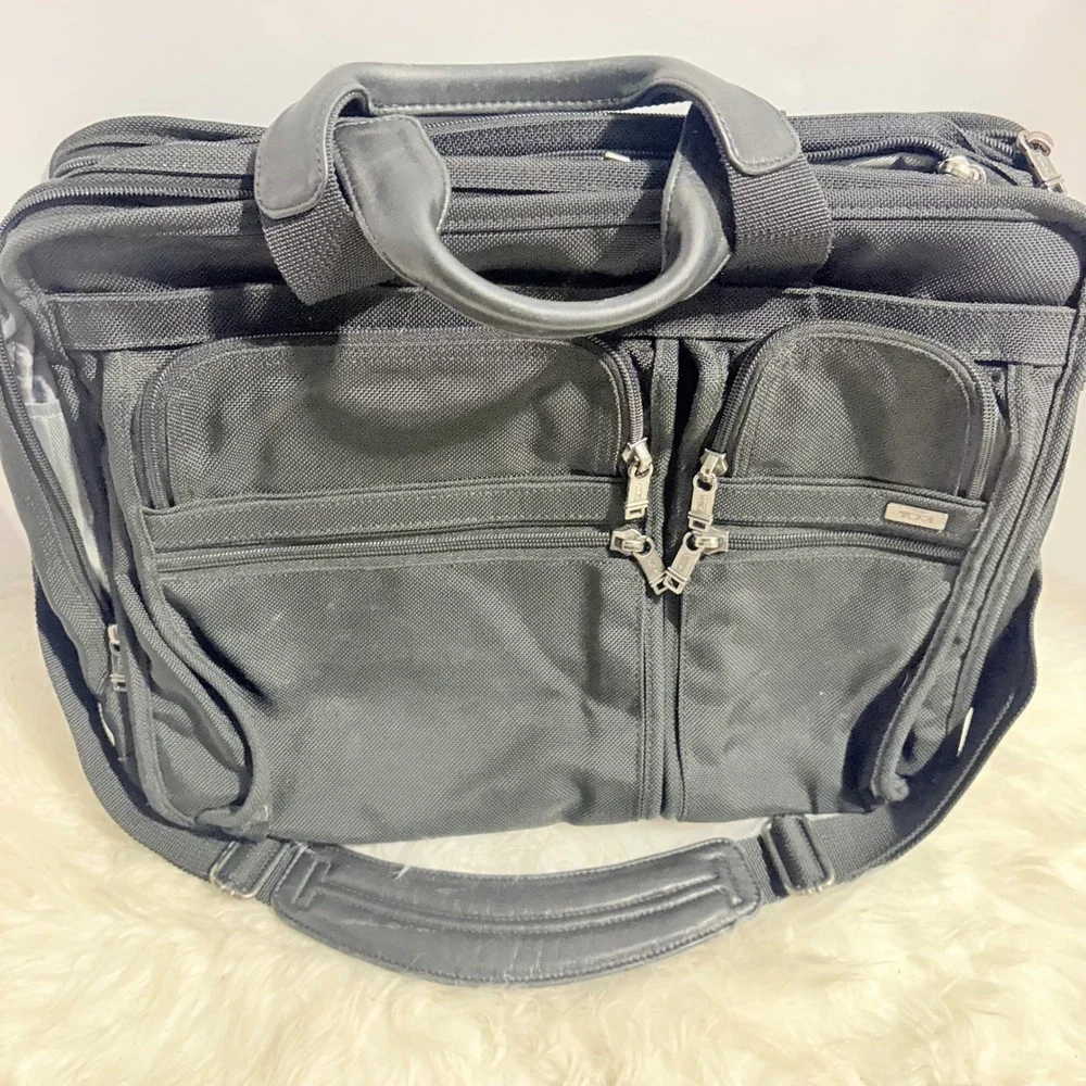 TUMI 26061D4 Alpha Expandable Organizer Laptop Briefcase Black Ballistic Nylon